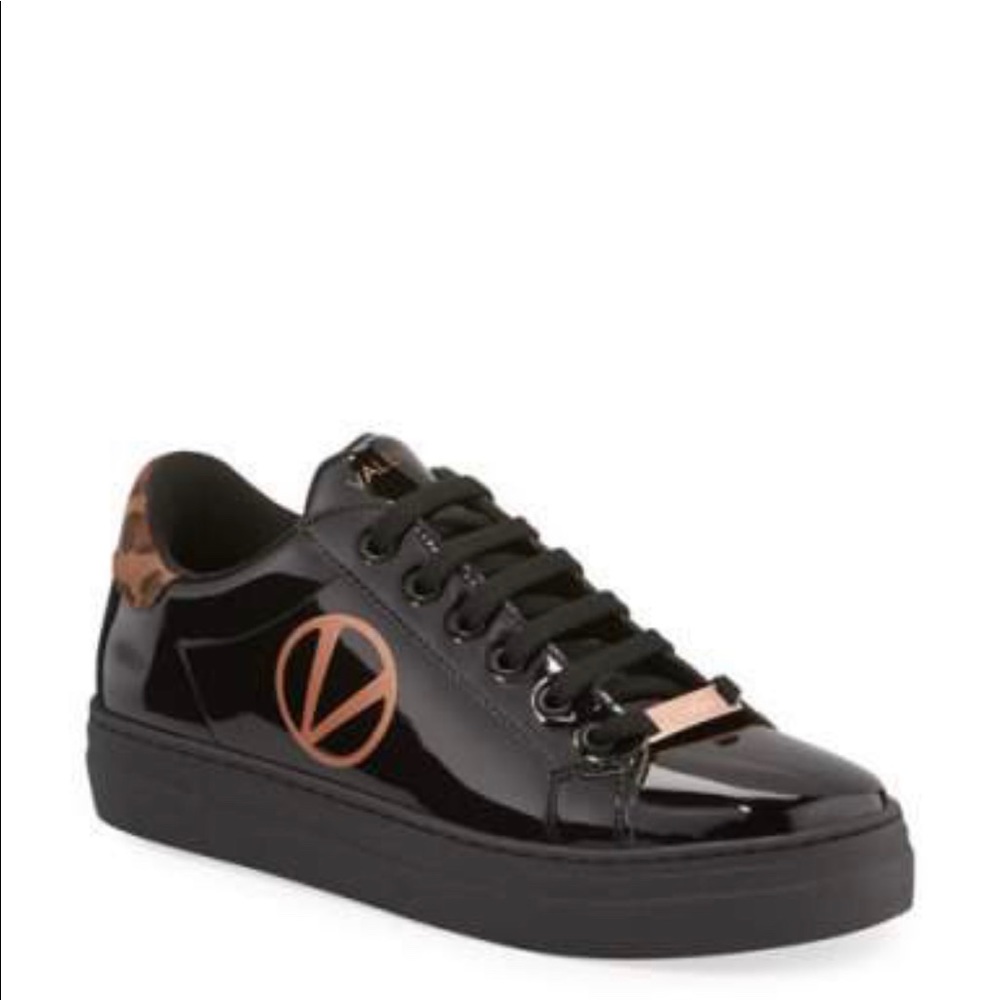 Valentino patent leopard back black sneaker